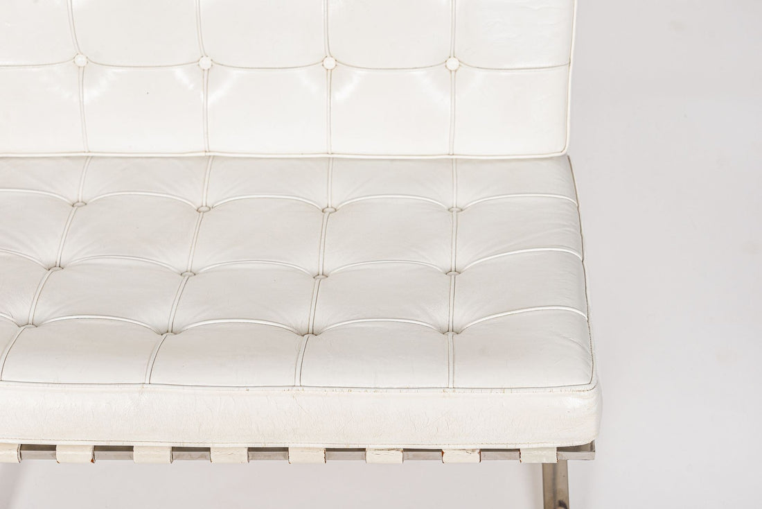 Mid Century White Barcelona Chairs by Mies van der Rohe for Knoll