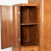 Antique Art Deco Elm Wood Mirrored Armoire Cabinet, 1940s