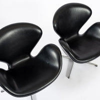 Mid Century Danish Black Leather Swan Chairs by Arne Jacobsen for Fritz Hansen