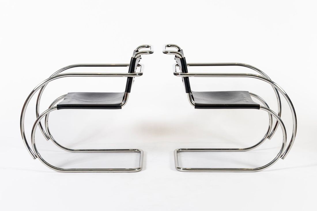 Bauhaus MR 20 Black Leather Arm Chairs by Mies van der Rohe for Knoll, 1979