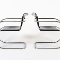 Bauhaus MR 20 Black Leather Arm Chairs by Mies van der Rohe for Knoll, 1979