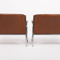 Mid Century Caramel Brown Leather Lounge Chairs by Stendig 1960s