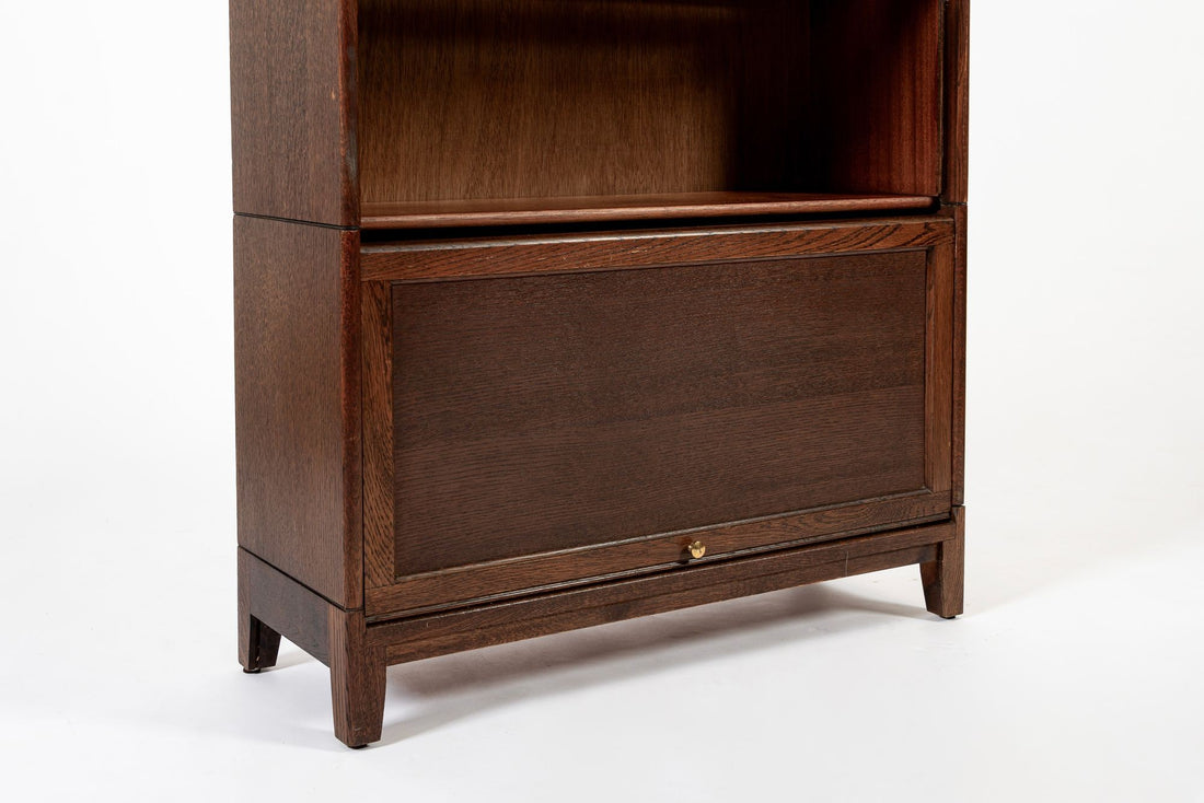 Antique English Tall Stepback Oak Wood Barrister Bookcase Cabinet