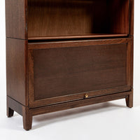 Antique English Tall Stepback Oak Wood Barrister Bookcase Cabinet