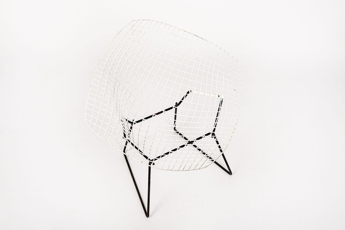 Mid Century White & Black Diamond Wire Chair by Bertoia for Knoll