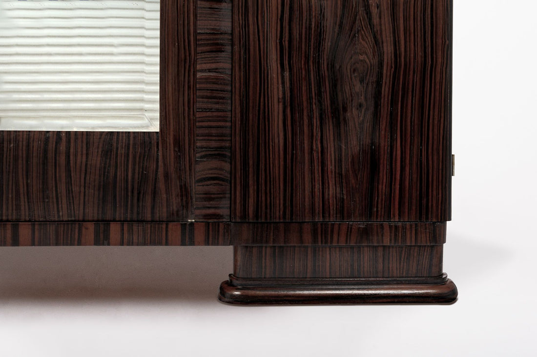 Antique French Art Deco Macassar Ebony Wood Wardrobe Armoire Cabinet, 1940s