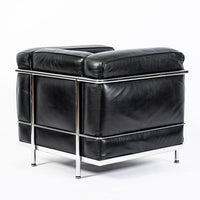 Authentic Cassina LC2 Black Leather Petit Lounge Chair by Le Corbusier, 4x Avail