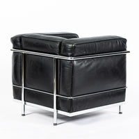 Authentic Cassina LC2 Black Leather Petit Lounge Chair by Le Corbusier, 4x Avail