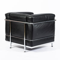 Authentic Cassina LC2 Black Leather Petit Lounge Chair by Le Corbusier, 4x Avail