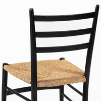 Vintage Mid Century Black Wood and Rush Wicker Dining Chairs
