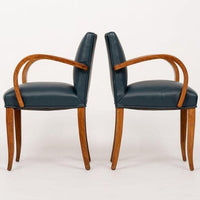 Antique Art Deco Maple Bentwood and Blue Leather Dining Chairs 1930s