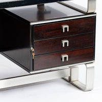 Postmodern Italian Rosewood and Metal Writing Desk by Abbondinterni, 1970s