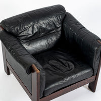 Mid Century Danish Black Leather Lounge Chair in Style of Arne Norell, Matching Sofa