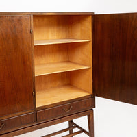 Mid Century Walnut Wood High Cabinet Credenza or Sideboard