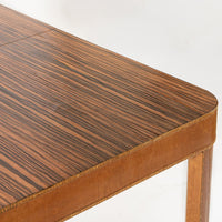 Antique Art Deco Macassar Ebony Wood Dining Table with Glass Top, 1940s