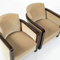 French Art Deco Mohair Lounge Chairs by Eric Bagge for Mercier Frères, Macassar Ebony, 1920s