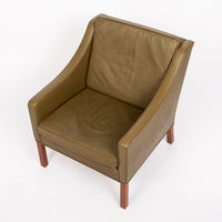 Mid Century Danish Green Leather Lounge Chair by Borge Mogensen