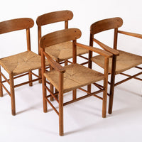 Mid Century Danish Wood & Rush Wicker Dining Chairs