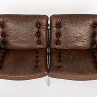 Vintage Mid Century Brown Leather Loveseat Sofa 1970s