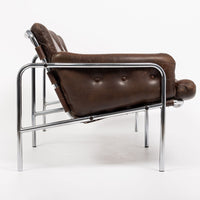 Vintage Mid Century Brown Leather Loveseat Sofa 1970s