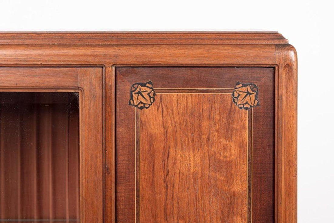 Antique Art Nouveau Inlaid Wooden Cabinet by Majorelle, France, Signed