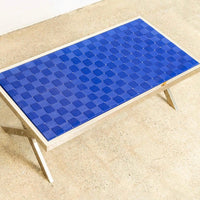 Mid Century Modern Chrome and Blue Strap Bench Milo Baughman Style
