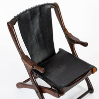 Mid Century Rosewood & Black Leather Folding Lounge Chair by Don Shoemaker