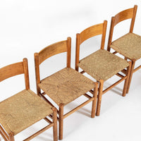 Mid Century Dutch Oak Wood and Rush Chairs by Johan van Heuvel
