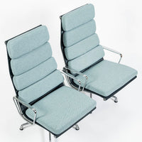 Pair of Eames Soft Pad Recliners for Herman Miller, Blue Gray Aluminum Group Lounge Chairs