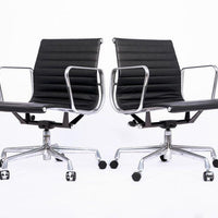 Eames Herman Miller Black Leather Office Chair Thin Pad Aluminum Group