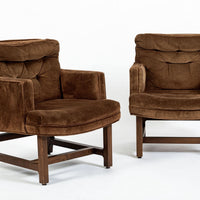 Pair of Mid-Century Brown Velvet Lounge Chairs Attributed to Edward Wormley, 1960s