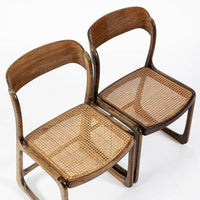 Mid Century Modern French Wood & Cane Wicker Chairs by Baumann