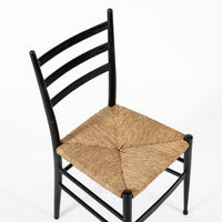 Vintage Mid Century Black Wood and Rush Wicker Dining Chair