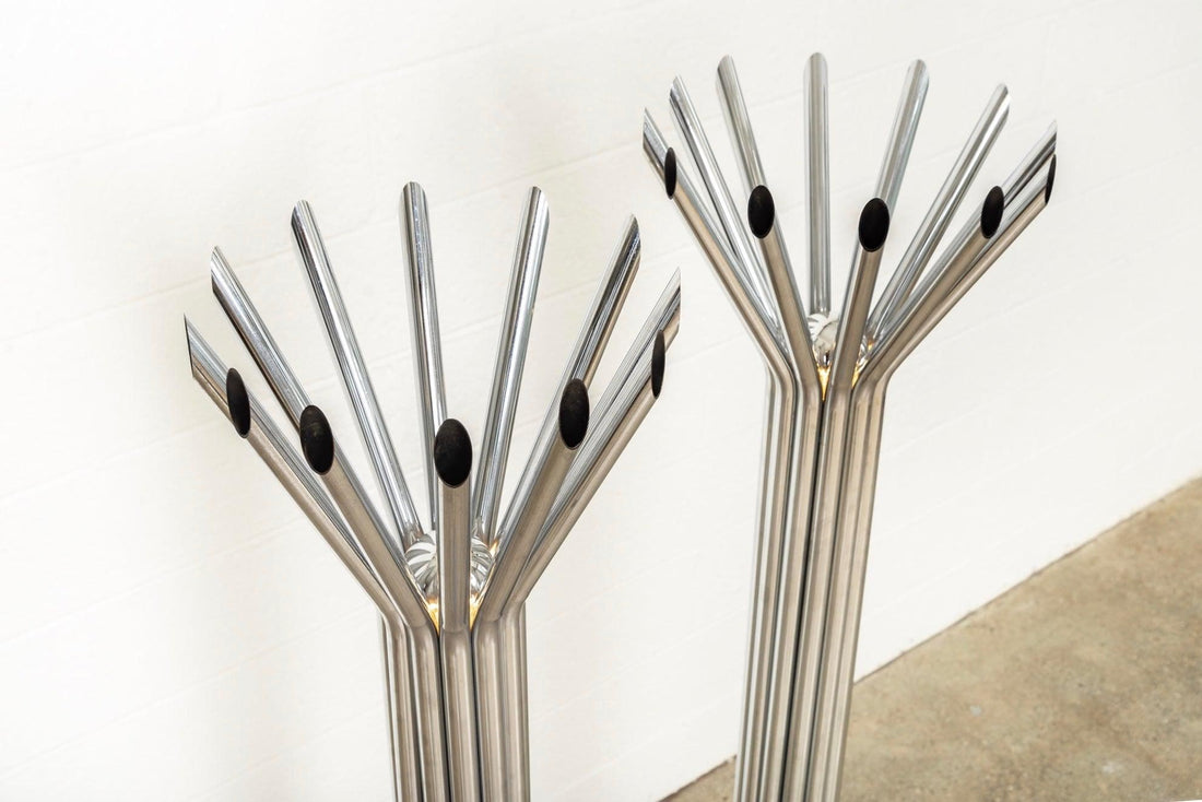 Mid Century Silver Chrome Tubular Floor Lamp