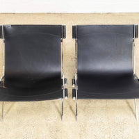 Vintage Postmodern Black Leather and Chrome Lounge Chairs by Antonio Citterio