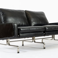 Vintage Postmodern Black Leather & Brushed Steel Loveseat Sofa, 1980s