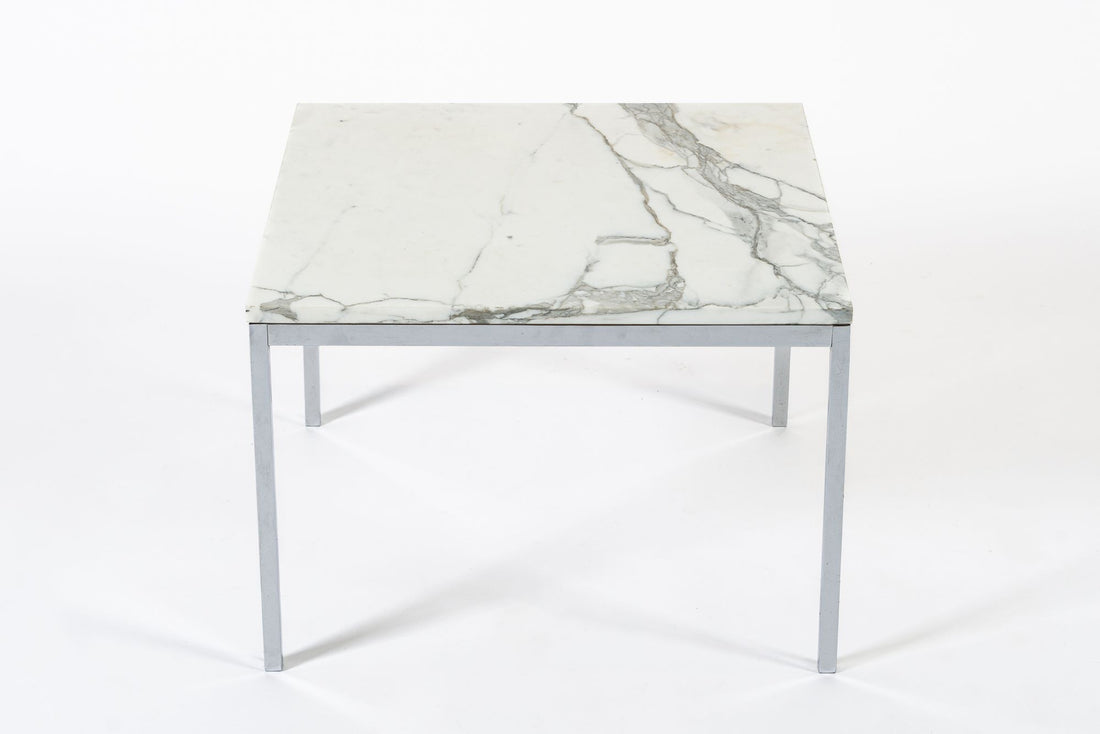 Mid Century Square White Marble Side or Coffee Table by Florence Knoll