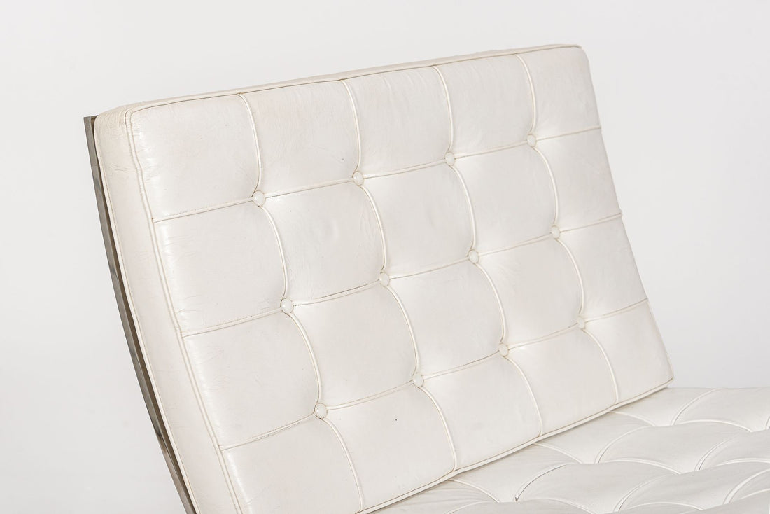 Mid Century White Barcelona Chairs by Mies van der Rohe for Knoll