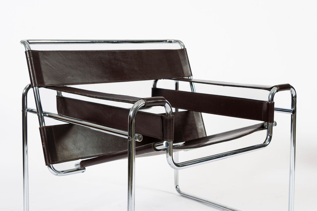 Mid Century Dark Brown Leather Wassily Arm Chairs by Marcel Breuer for Knoll, Signed, 1960s