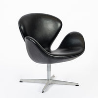 Mid Century Danish Black Leather Swan Chairs by Arne Jacobsen for Fritz Hansen