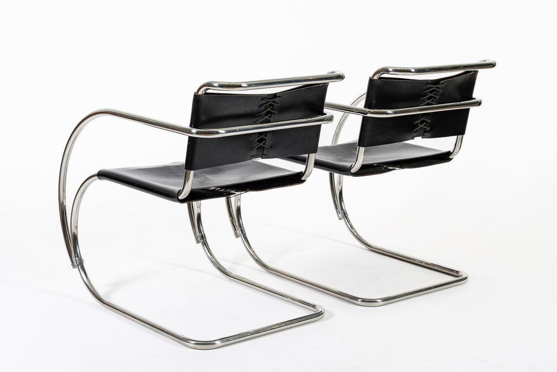 Bauhaus MR 20 Black Leather Arm Chairs by Mies van der Rohe for Knoll, 1979
