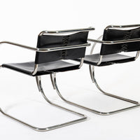 Bauhaus MR 20 Black Leather Arm Chairs by Mies van der Rohe for Knoll, 1979