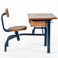 Vintage Antique Wood & Metal Child’s School Desk and Chair in the Style of Jean Prouvé