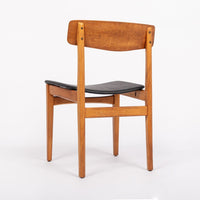 Mid Century Danish Teak Wood & Black Vinyl Dining Chairs