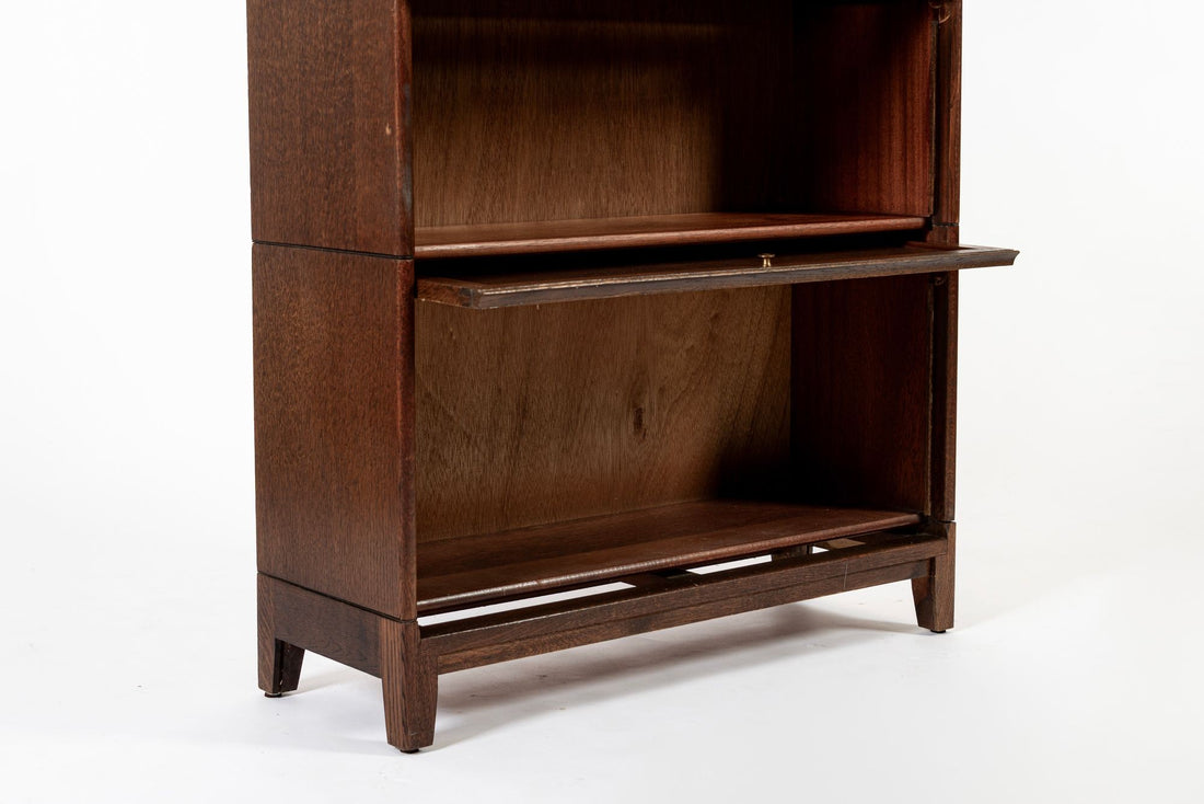 Antique English Tall Stepback Oak Wood Barrister Bookcase Cabinet