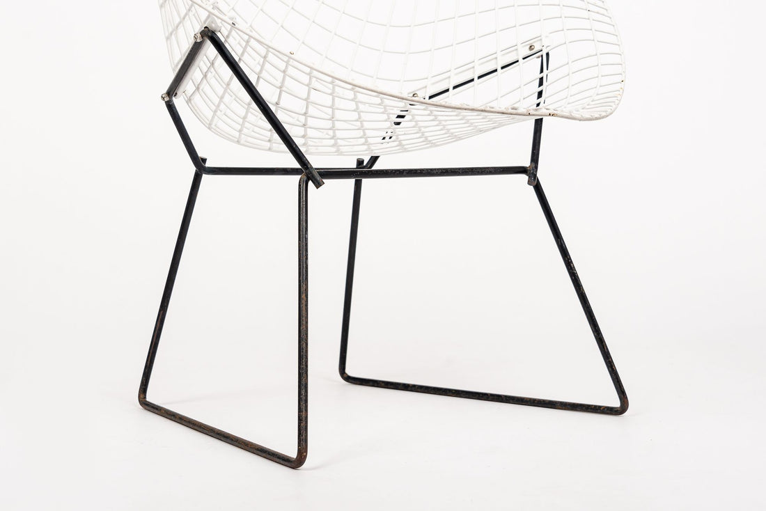 Mid Century White & Black Diamond Wire Chair by Bertoia for Knoll