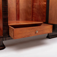 Antique French Art Deco Macassar Ebony Wood Wardrobe Armoire Cabinet, 1940s