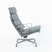 Eames Soft Pad Recliner for Herman Miller, Gray Leather Aluminum Group Lounge Chair
