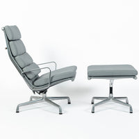 Eames Soft Pad Recliner with Ottoman for Herman Miller, Gray Leather Aluminum Group