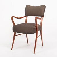 Pair of Mid Century Modern Wood & Brown Upholstered Arm Chairs, 1950s